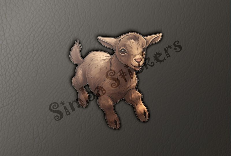 Brown goat kid jumping