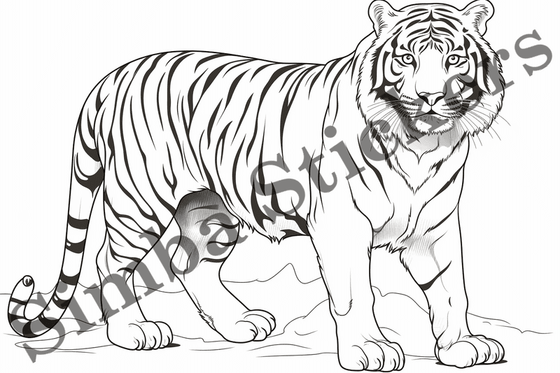 Colouring pages, bundle of tigers, 25 images