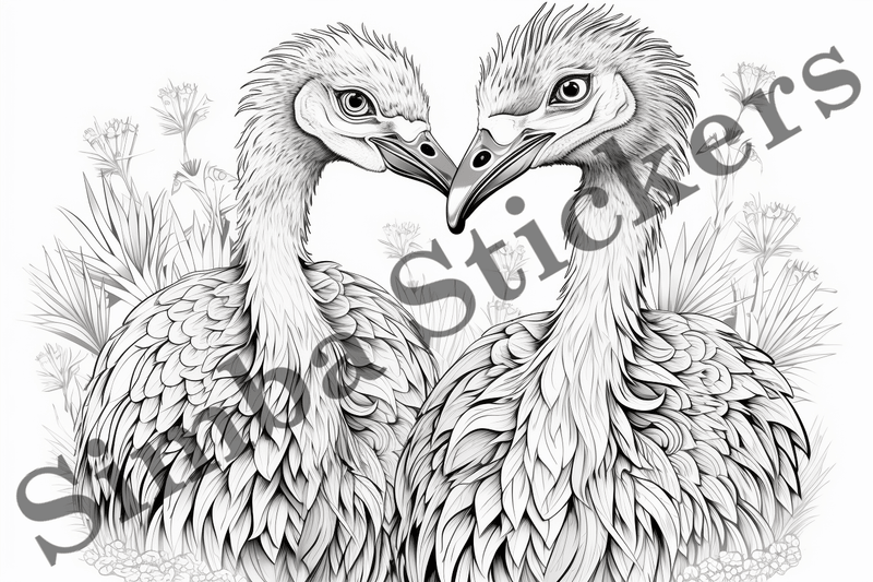 Colouring pages, Bundle of ostriches in love, 10 images