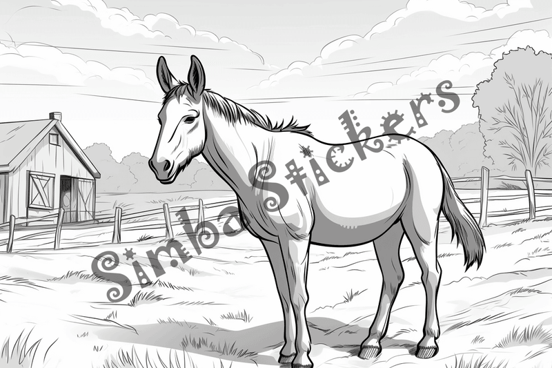 Colouring pages, bundle of singular donkeys, 10 images
