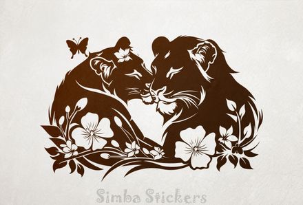 Male lion nosying with lioness, outline art, wcljsk