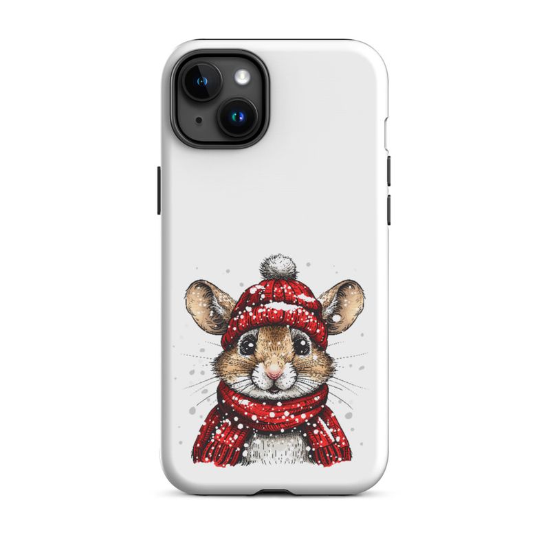 Tough Case for iPhone, Mouse wearing red winter hat and scarf in the snow, xg8dl3