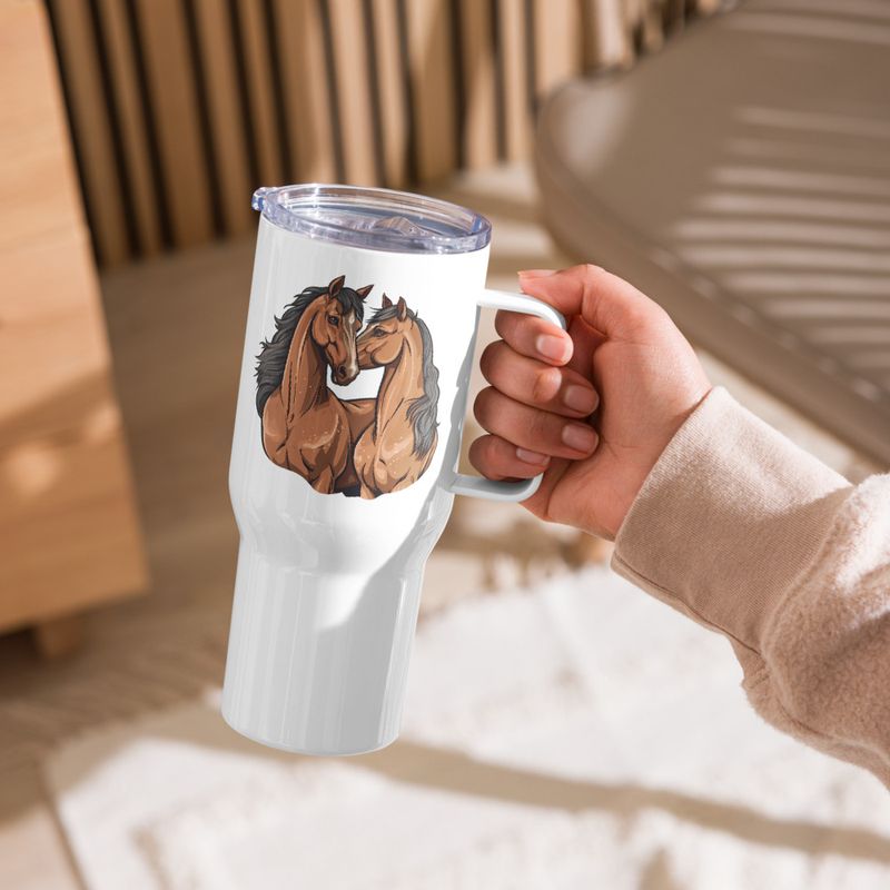 Travel Mug, Cattle, Two brown horses snuggling, tdwcyd