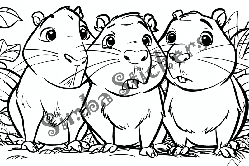 Colouring pages, bundle of capybaras, 50 images, pack 2