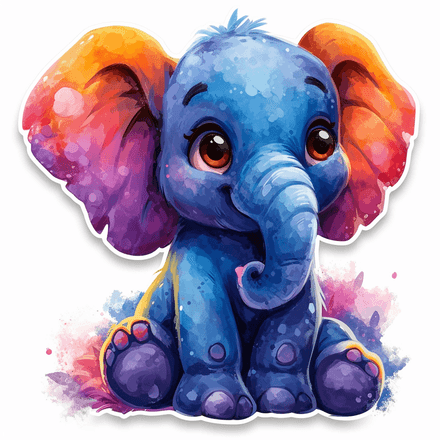 Elephants, bluish watercolour, image set, 10 images, w9k5s0