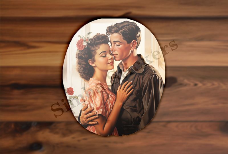 Youth couple in warm embrace, vintage