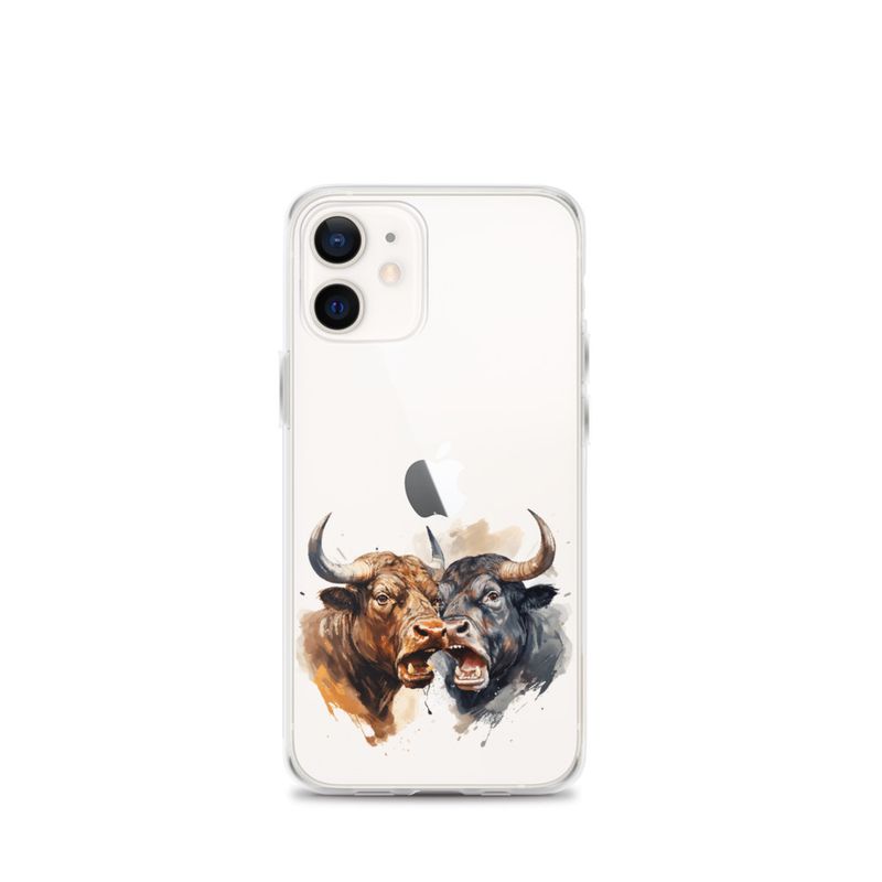 Clear Case for iPhone, Bulls facing up to each other, watercolour, dx5eff