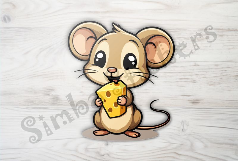 Small Mouse happily licking large chunk of cheese, pqapy6