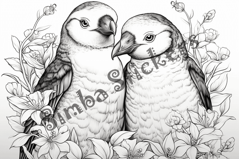 Colouring pages, bundle of penguins in love, 10 images