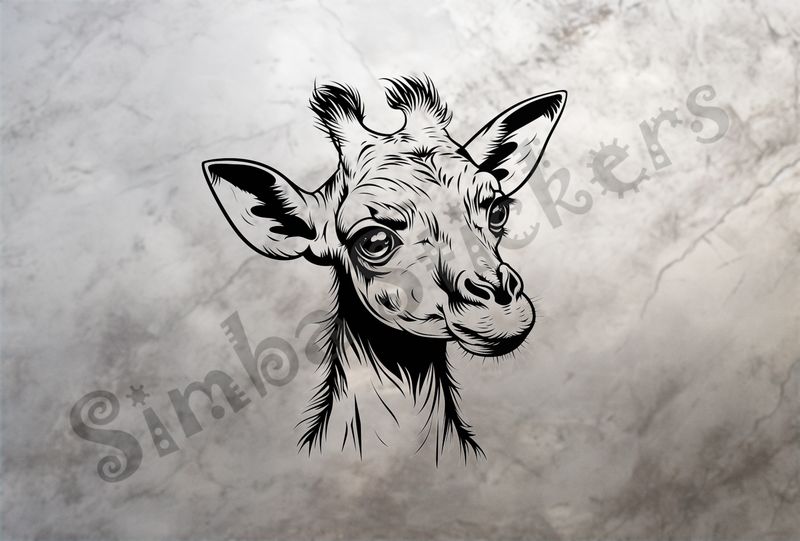Giraffe face, turned slightly left, outline art