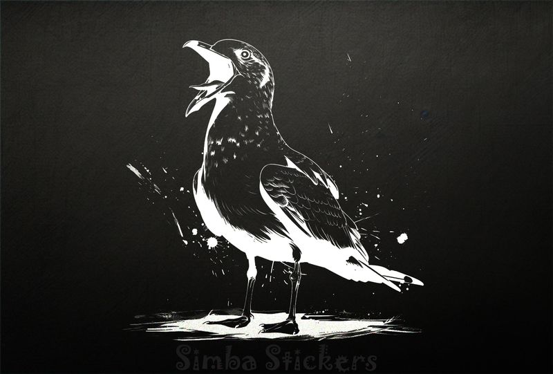 Seagull screaming with tongue out, outline art, rzxhjf