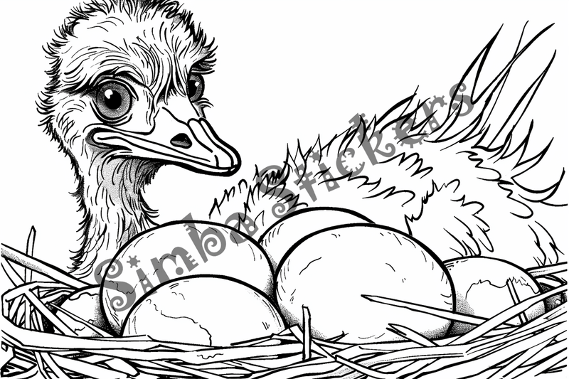 Colouring pages, bundle of ostriches, 25 images