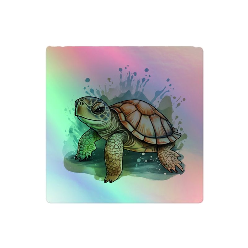 Kiss-Cut Holographic Stickers, Tortoise walking and splashing, watercolour 