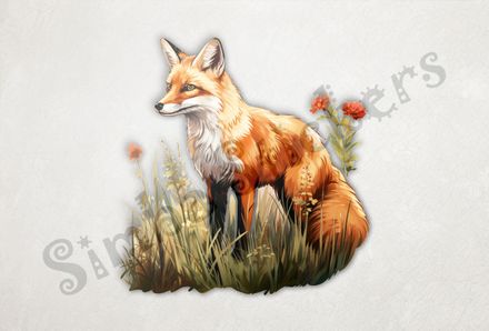Red Fox in flowery grass