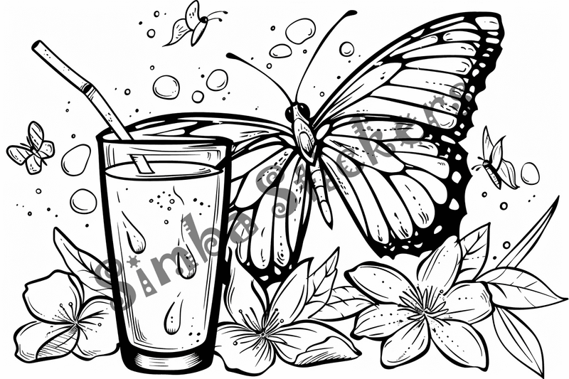 Colouring pages, bundle of butterflies around glasses, 10 images