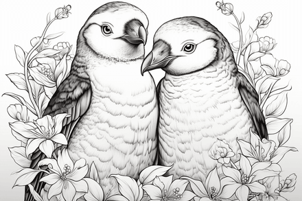 Colouring pages, bundle of penguins in love, 10 images