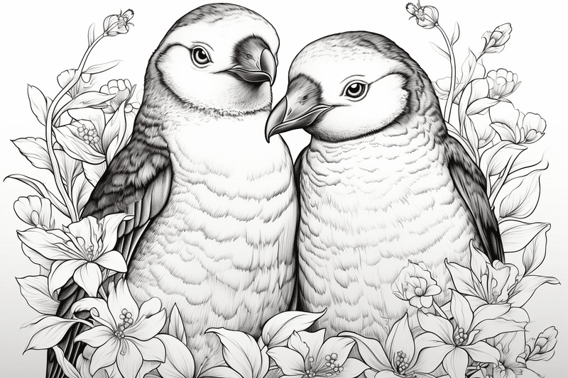 Colouring pages, bundle of penguins in love, 10 images