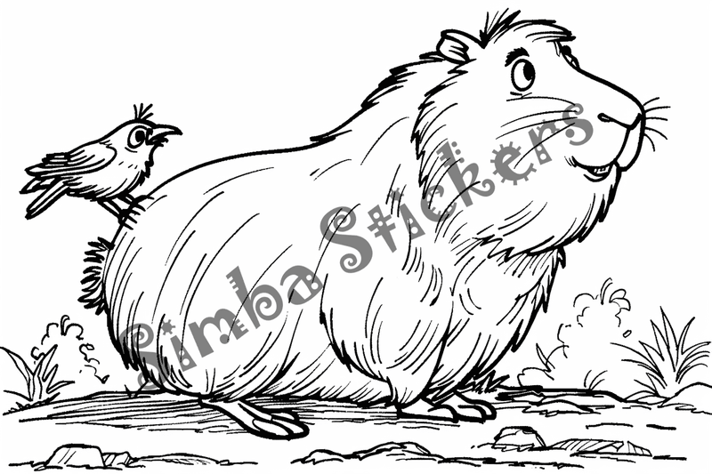 Colouring pages, bundle of capybaras with birds, 10 images