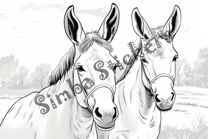 Colouring pages, bundle of mules, 25 images