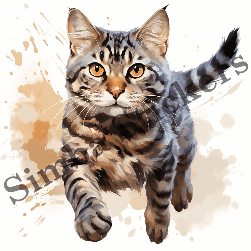 Egyptian Mau cat, watercolour, image set, 10 images