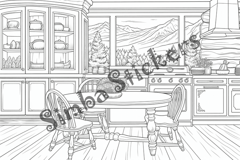 Colouring pages, bundle of house kitchens, 25 images 2