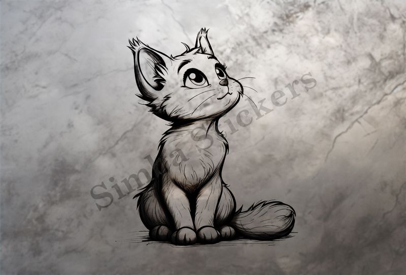 Cat kitten sitting up, looking cute, outline art