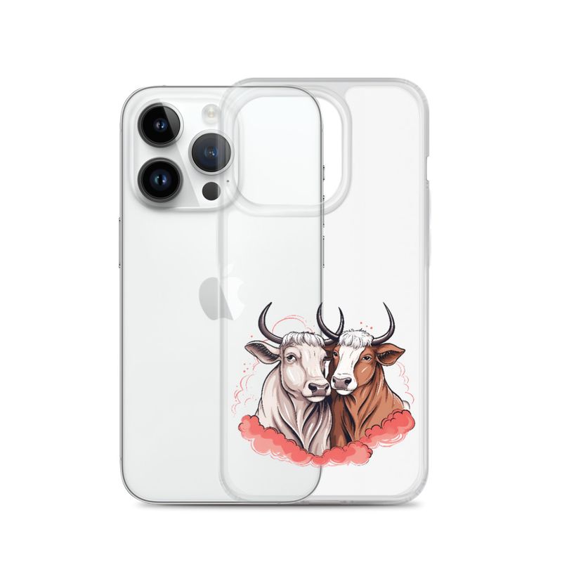Clear Case for iPhone, Bull and cow, romantic, reddish clouds, qoucds