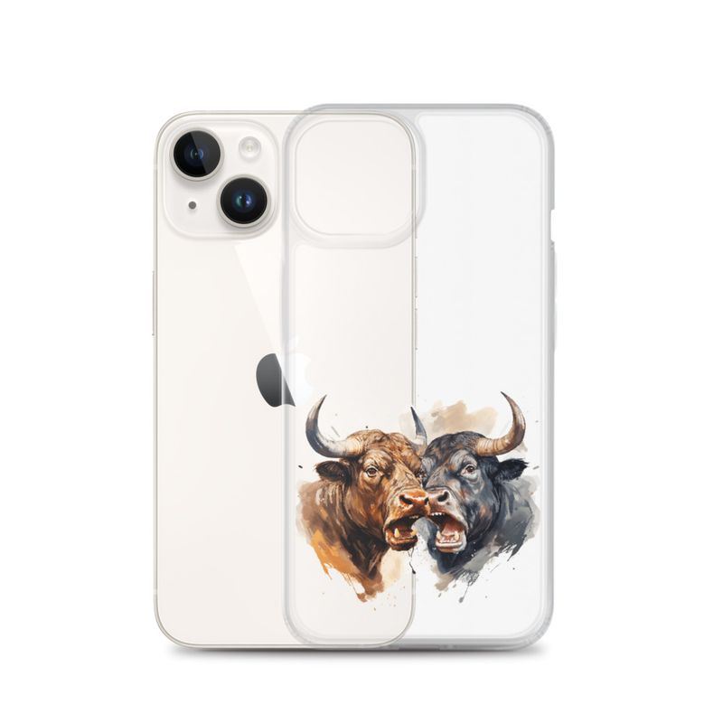 Clear Case for iPhone, Bulls facing up to each other, watercolour, dx5eff