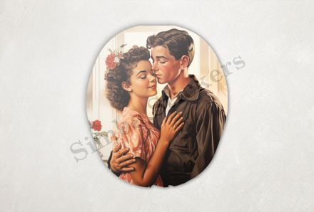 Youth couple in warm embrace, vintage