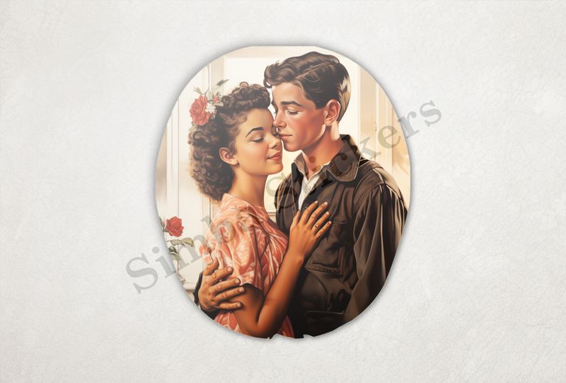 Youth couple in warm embrace, vintage