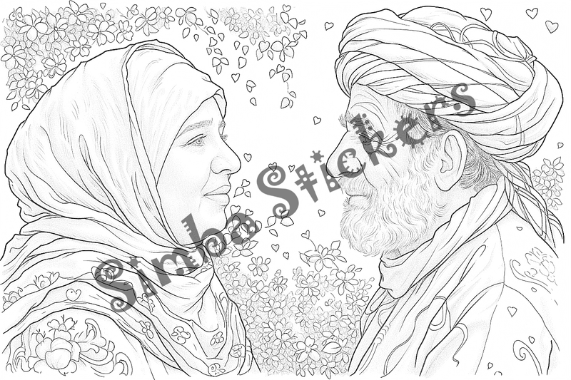 Colouring pages, bundle of people, grandparents and family, 25 images