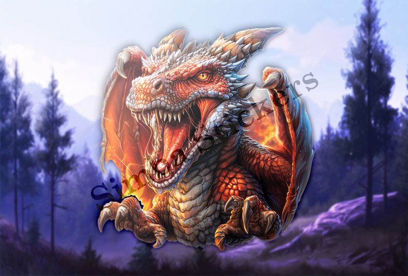 Dragon roaring furiously and menacingly, draped in fire