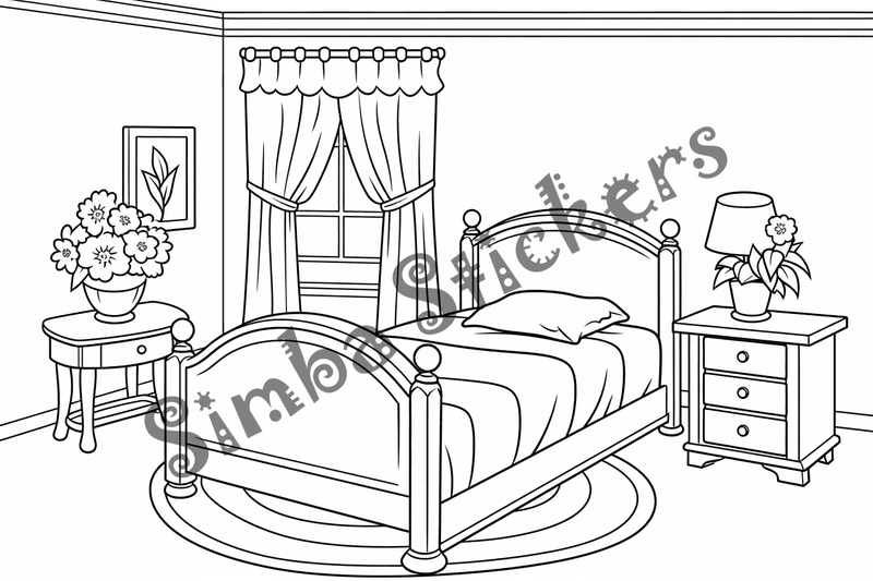 Colouring pages, bundle of house bedrooms, 25 images 2