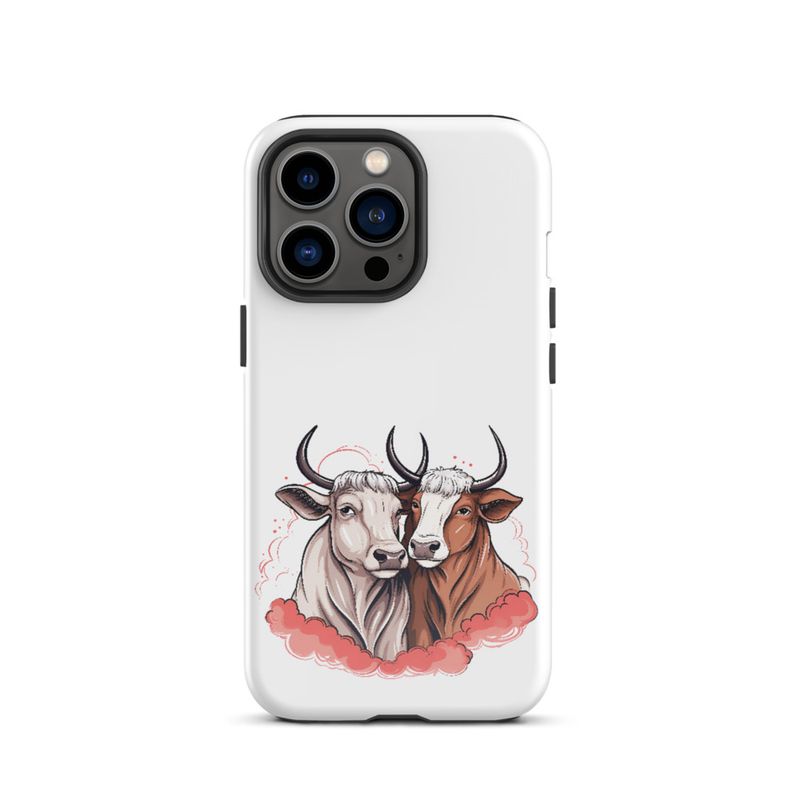 Tough Case for iPhone, Bull and cow, romantic, reddish clouds, qoucds