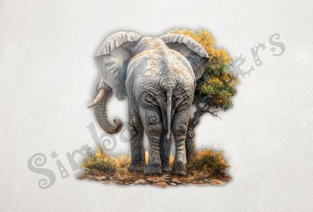 Elephant facing slightly left, from behind