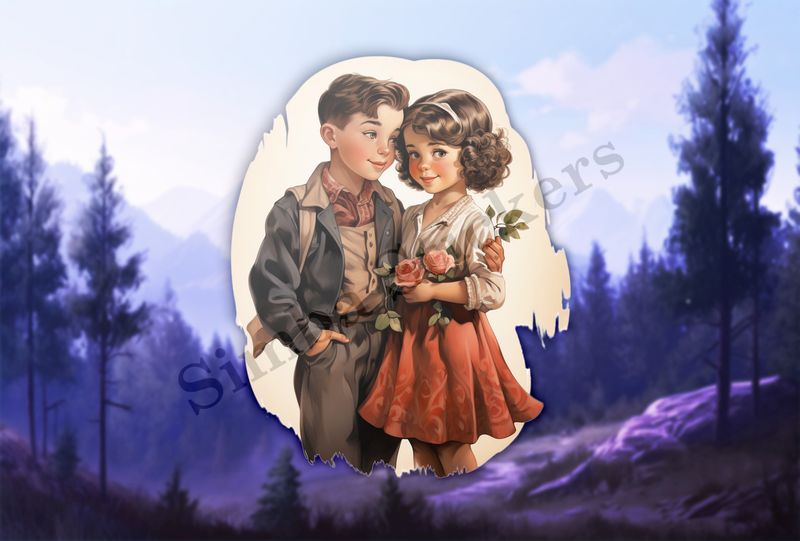 Girl and boy, girl holding flowers