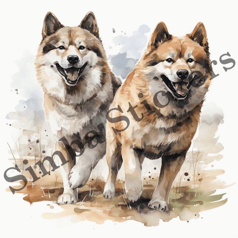 Akita dogs, watercolour, image set, 10 images