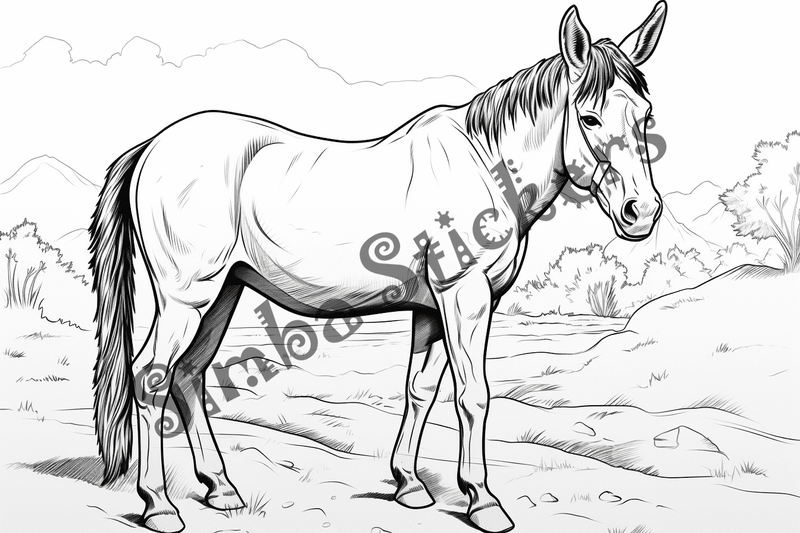 Colouring pages, bundle of mules, 25 images