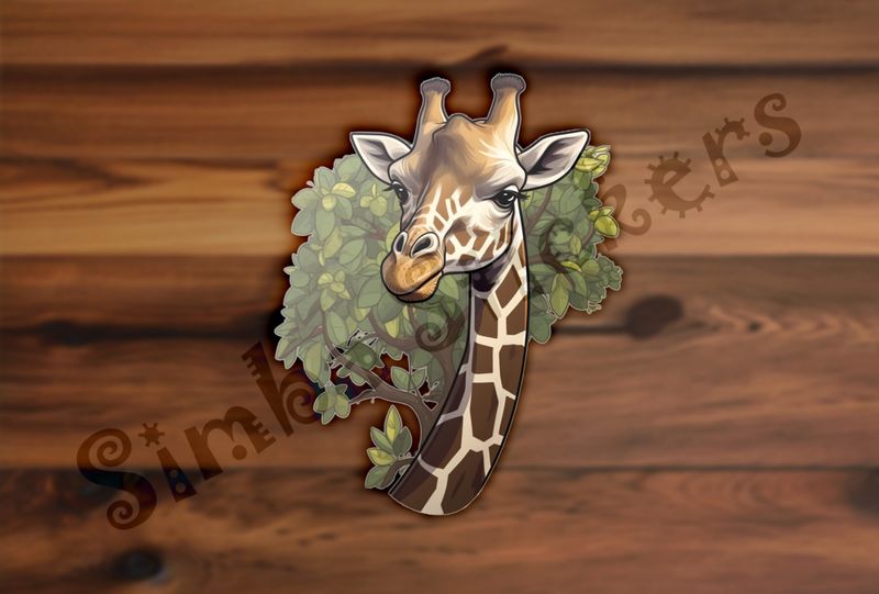 Giraffe in front of tree leaves in the Savanna