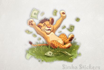 Simba Lion cub waving arms throwing money