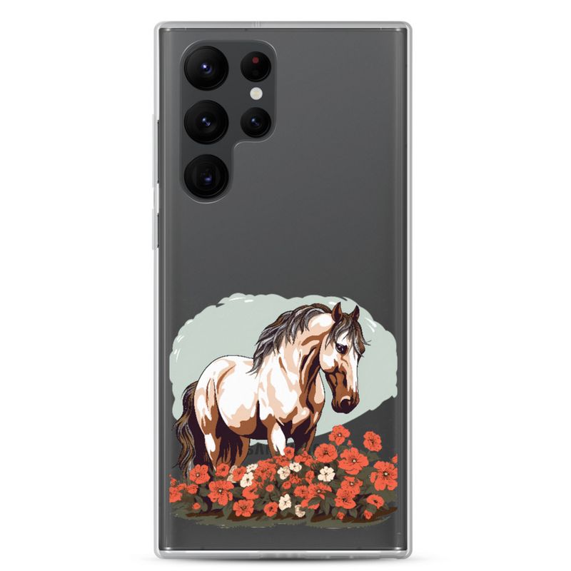 Clear Case for Samsung, Brown horse in field of red flowers, n4w2fj