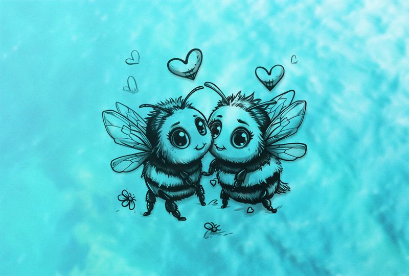 Bees in love buzzing, outline art