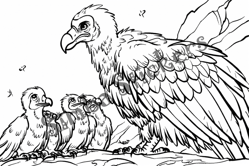 Colouring pages, bundle of vultures with chicks or eggs, 25 images, rm6krw