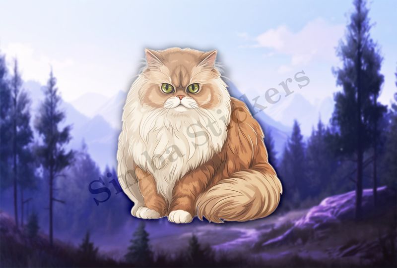 Brown and white Persian cat , watercolour