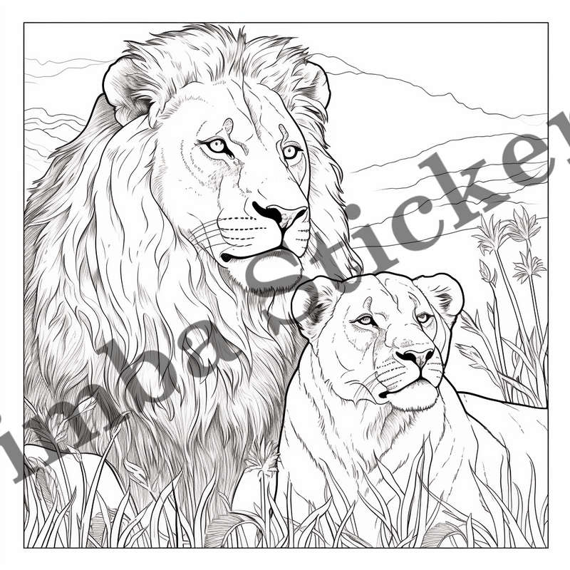 Colouring pages, Bundle of lions, 10 images