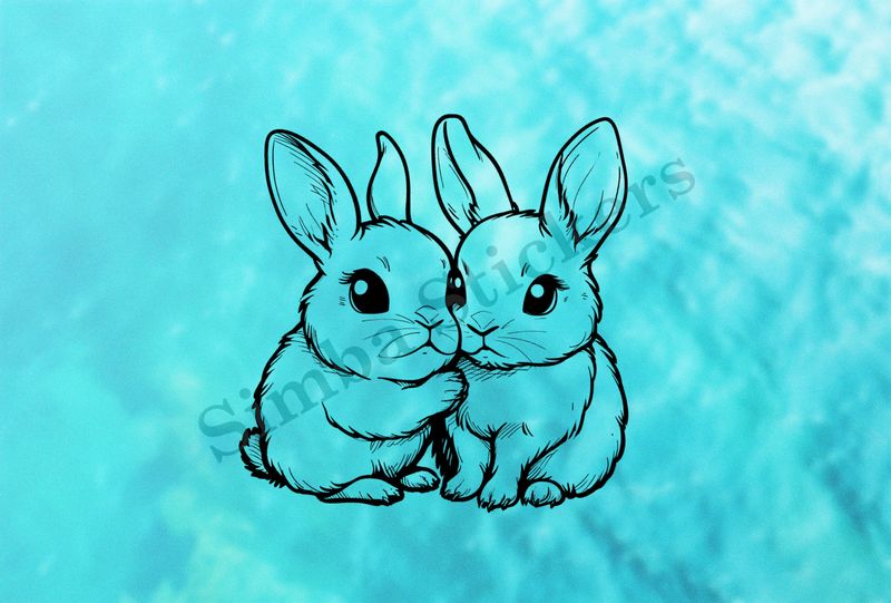 Bunnies cheek-to-cheek  in love, outline art