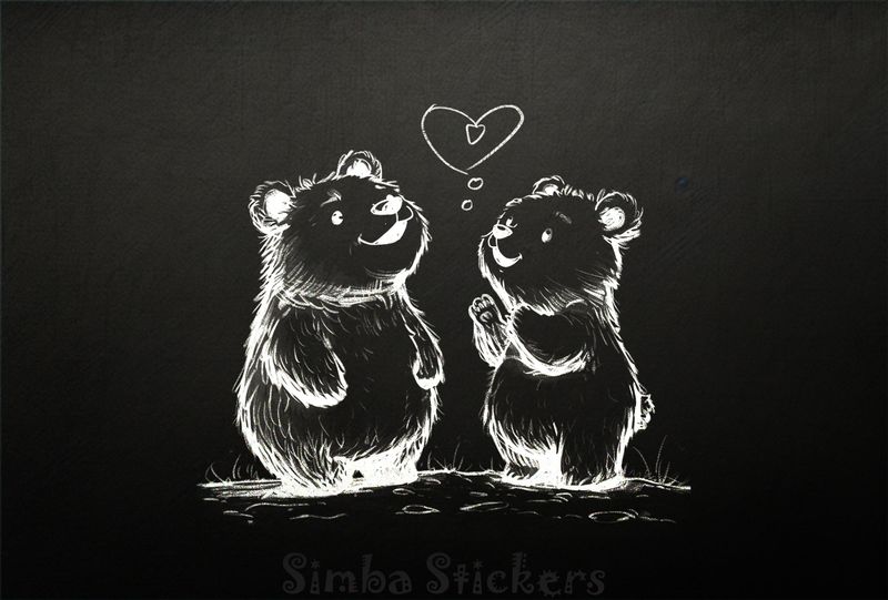 Chubby bears excited at Valentine&#x27;s heart above, outline art, zx9x81