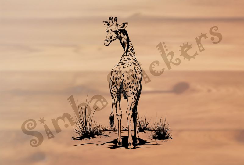 Giraffe from behind, head turned backwards to the left, outline art