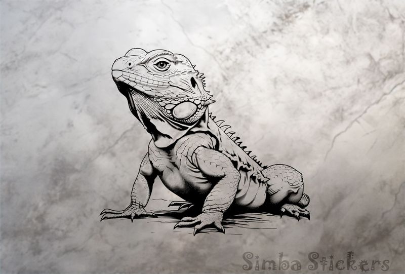 Lizards resting with front raised, outline art
