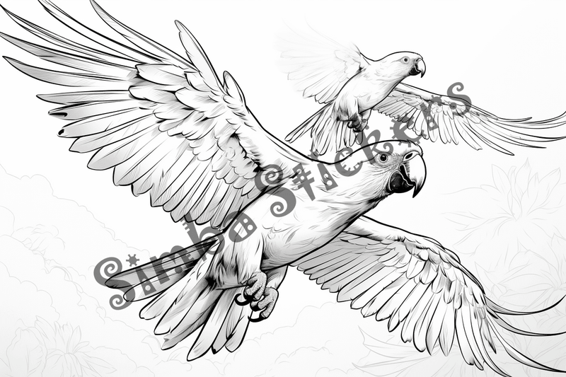 Colouring pages, bundle of parrots 2, 25 images